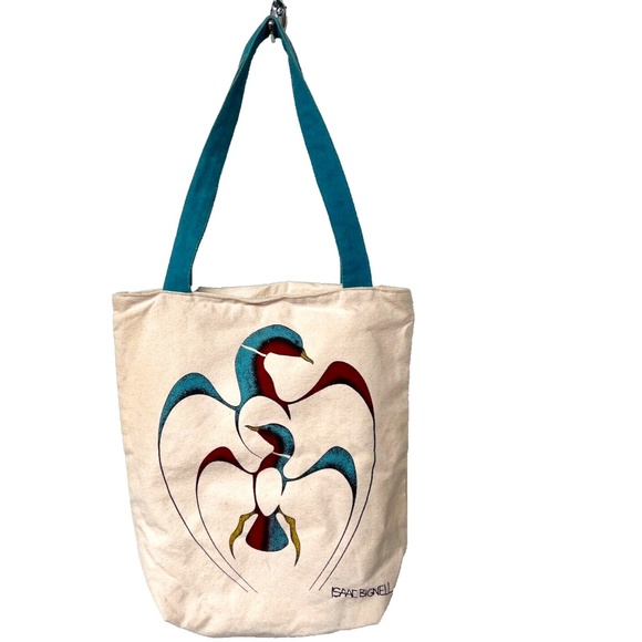 Tote Bag Painted Cotton Isaac Bignell Wood Duck Blue Red Shoulder Bag - Picture 1 of 8